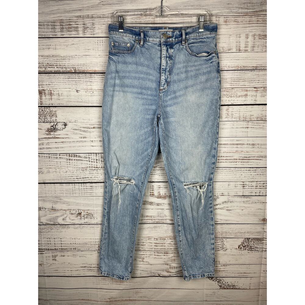 Loft High Waist Boyfriend Jeans Light Wash 28 Distressing Stretch Relaxed 28x28